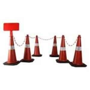 Ladwa 6 Pcs 750mm Plastic Red Traffic Safety Cone with 6m Chain, 6 Hooks & 1 Sign Plate