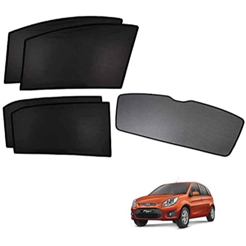 Kozdiko 5 Pcs Polyester Black Non Magnetic Window & Rear Sun Shades Set for Ford Figo Old