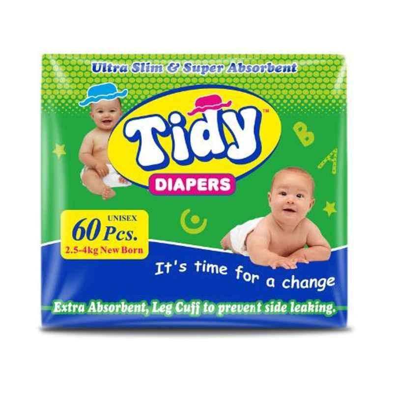 Tidy 60 Pcs Non-Woven Ultra Soft Baby Diapers, TBD-NB-1 (Pack of 4)