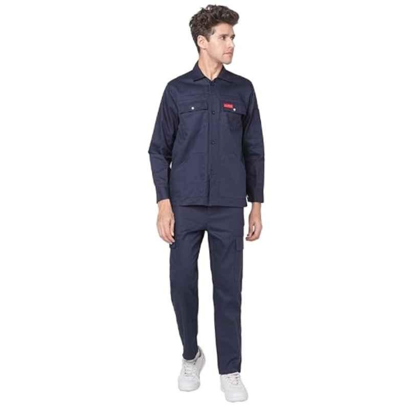 French Terrain 200 GSM 100% Cotton Navy Blue Industrial Work Wear Jacket & Pant Set for Men, Size: M (38 cm