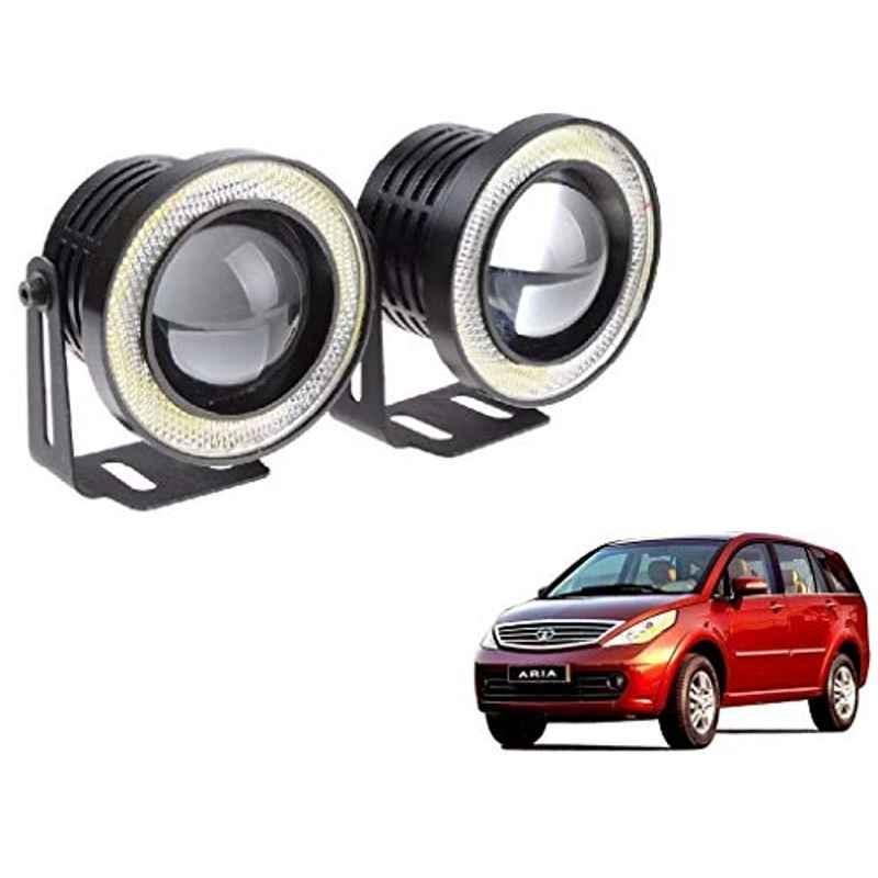 Kozdiko 2 Pcs 15W 3.5 inch High Power White LED Projector COB Fog Light Set with White Angel Eye Ring for Tata Aria, koz_72526