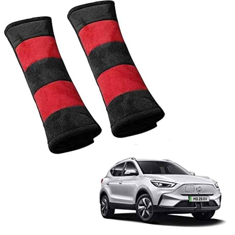 Kozdiko 2 Pcs Red & Black Car Seat Belt Cushion Pillow Set for MG ZS EV