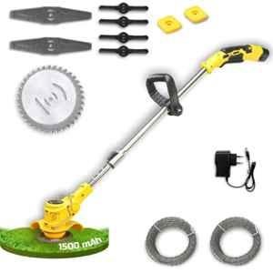 Tomahawk 12V 1.5Ah Cordless String Trimmer with Saw Blade & Rope Attachment for Lawns, Farms, Cutting & Levelling Grass