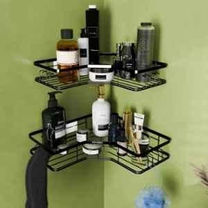 Lorazzo Premium Alloy Steel Black Multipurpose Corner Shelve (Pack of 2), LRZ PCS0151 S02