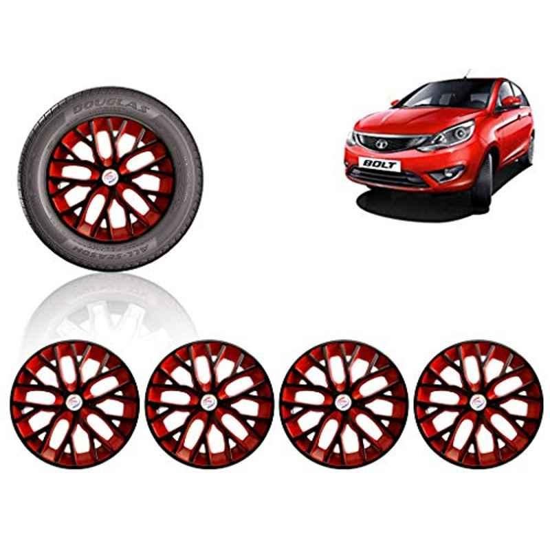 Auto Pearl 4 Pcs 14 inch ABS Black & Red Press Type Fitting Car Wheel Cover Set for Tata Bolt