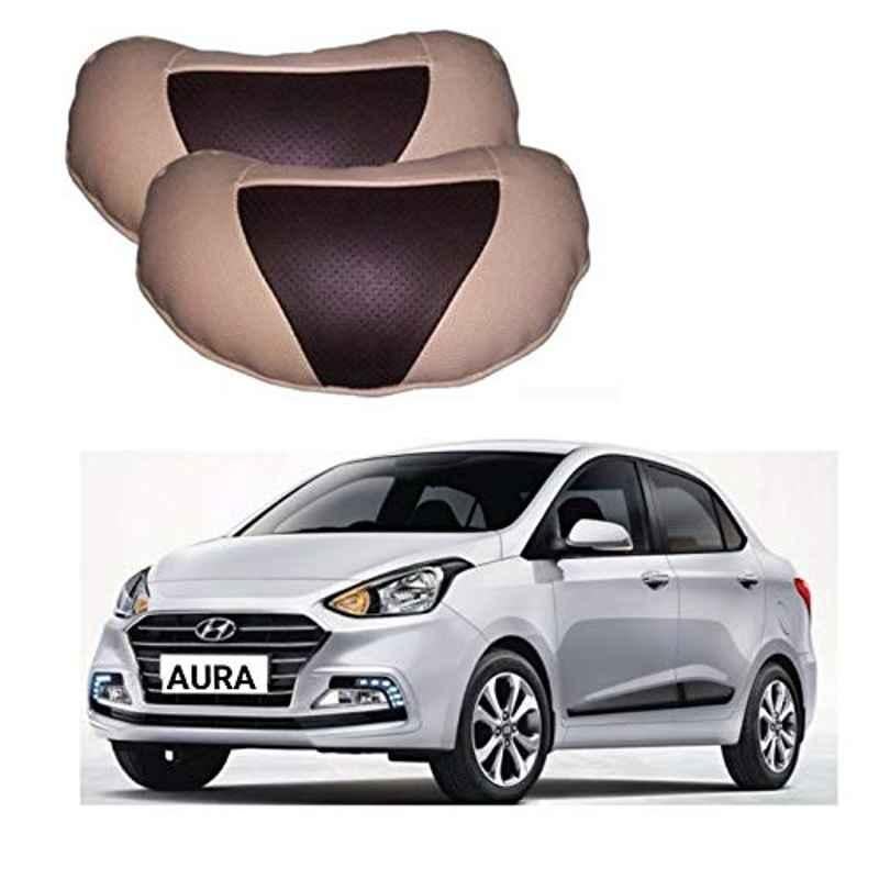 Kozdiko 2 Pcs Beige & Brown Car Neck Rest Cushion Pillow Set for Hyundai Aura