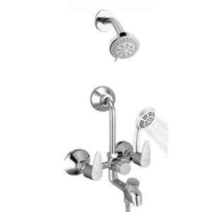 Mayur Ocich Trendy 3 Pcs 3 In 1 Brass Wall Mount Chrome Plated Wall Mixer Set with M-Flow & 5-Flow Handshower