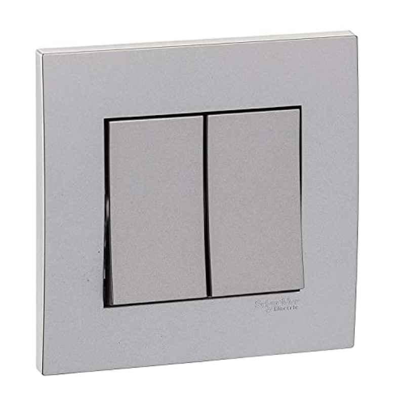 Schneider Vivace 16A 2 Gang 2 Way Polycarbonate Silver Plate Switch, KB32R_AS
