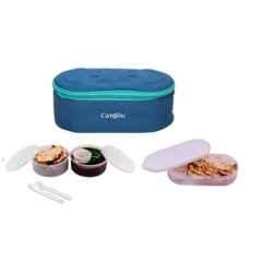 Carrolite 650ml Blue & White Plastic Lunchbox, White_P-41 (Pack of 5)