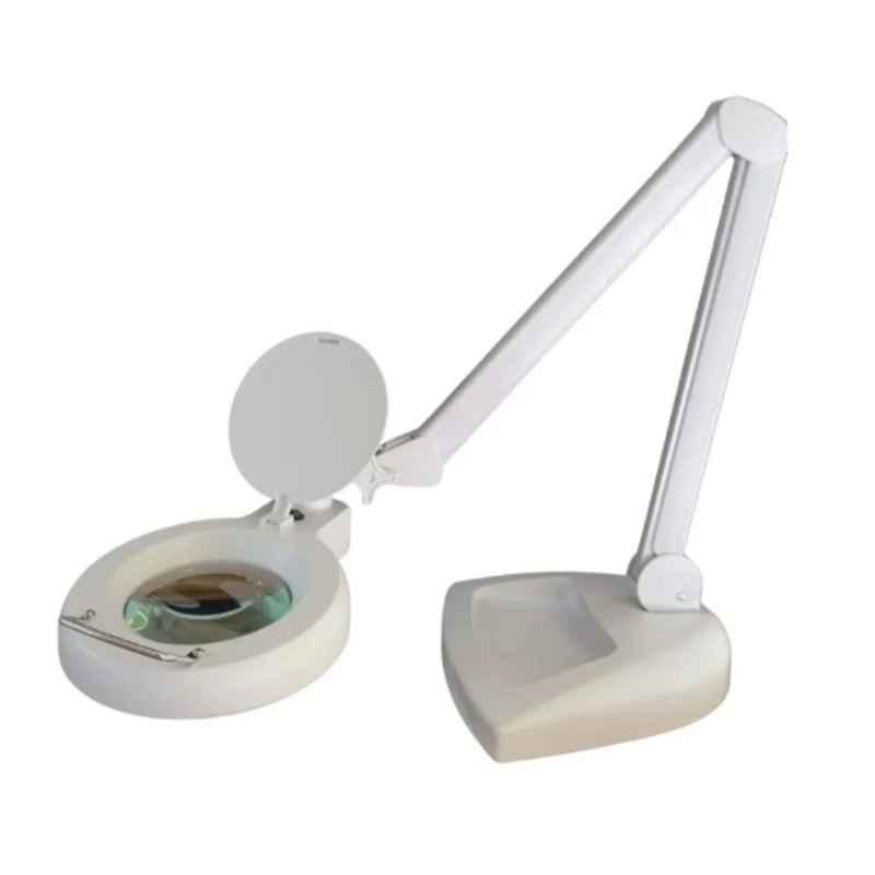 Delta Imports 5X 5 inch Metal White Tabletop LED Magnifier with Adjustable Arm & Base, 105B