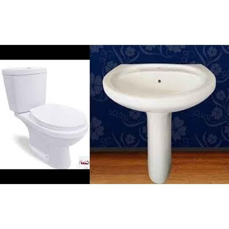 Abbasali WC Toilet With Complete Fittings & Ceramic Wash Basin With Padestal