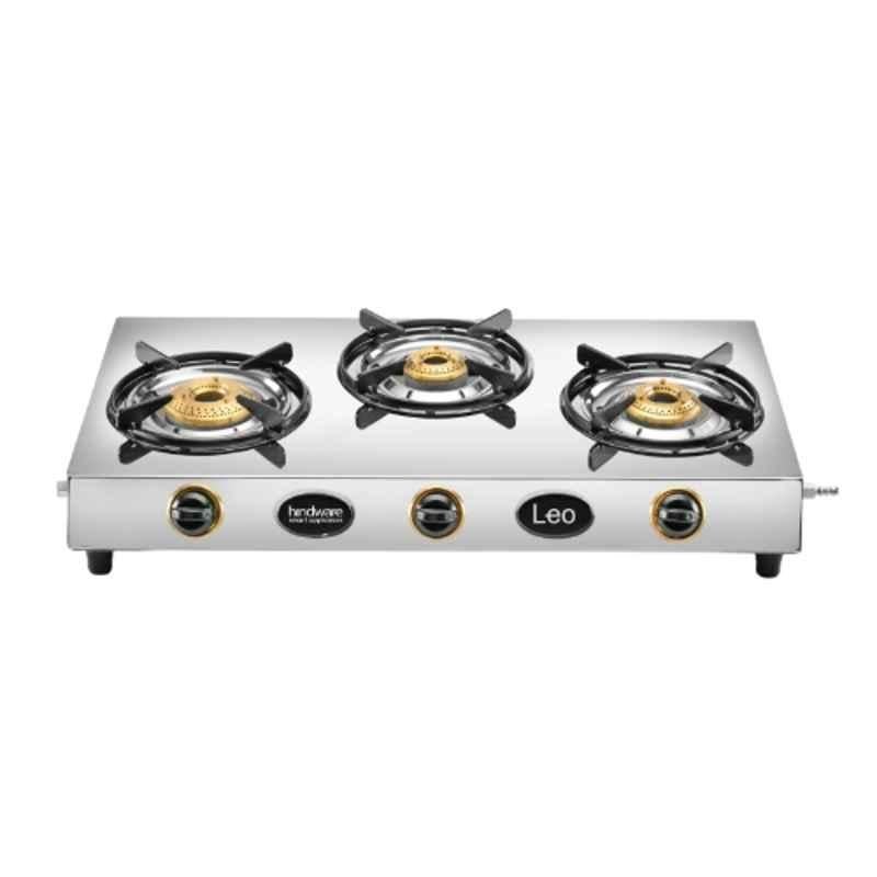 Hindware Leo Stainless Steel Cooktop with 3 Brass Burner & Manual Ignition, CT 100191