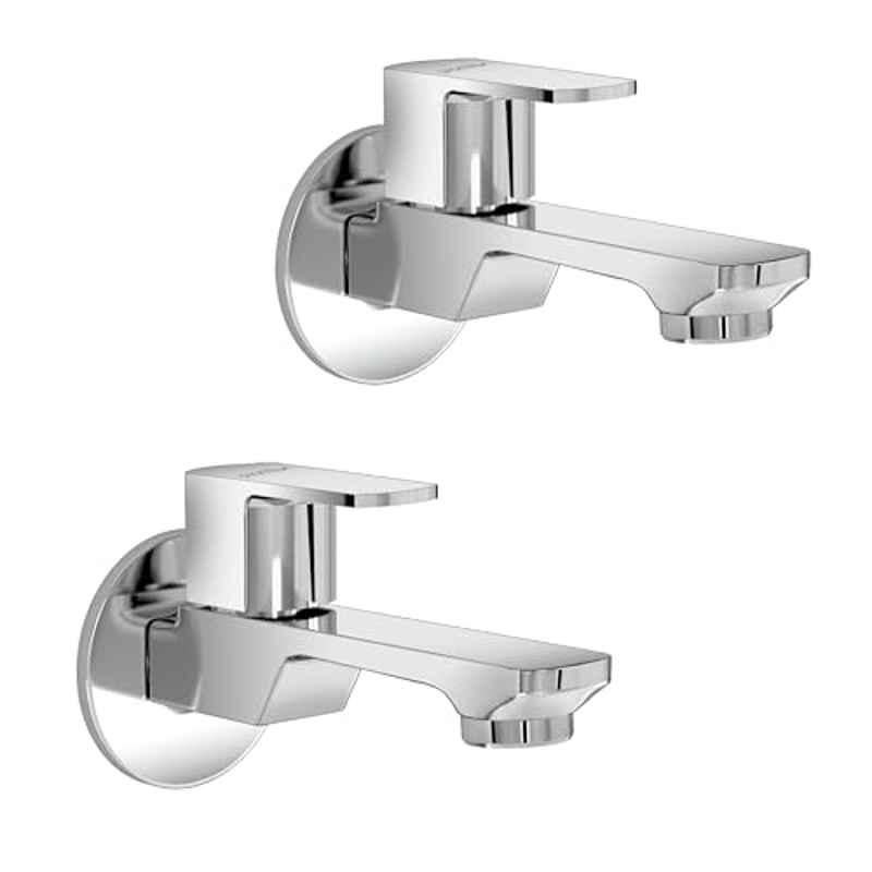 Plantex Long Body Bib Cock Water Tap with Water Saving Nozzle for Kitchen Tap and Brass Spindle/Bib Tap with Wall Flange and Teflon Tape for Bathroom (Pack of 2) SAGA-1292-Chrome