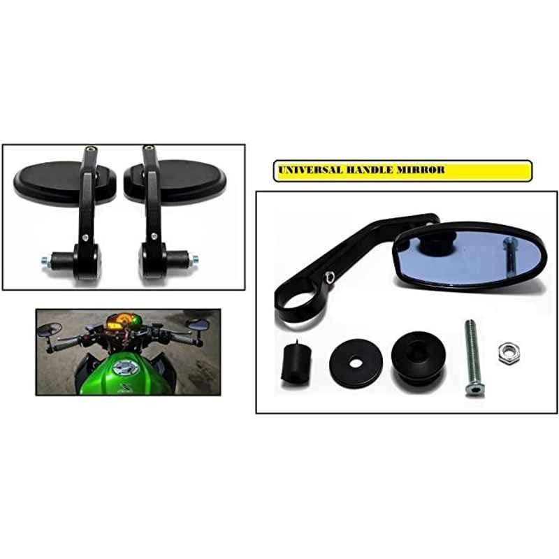 AOW Handle Bar End Side Mirror Rear View Ovel Mirror for Bullet Thunder Bird 350 (Set of 2)