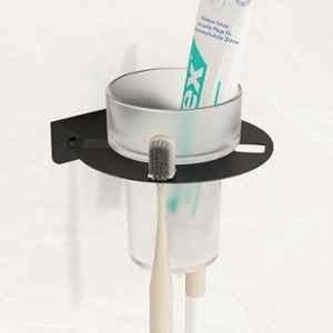 Plantex Stainless Steel Black Tumbler Holder for Bathroom/Glass Toothbrush Holder/Toothpaste/Razor Holder/Bathroom Accessories