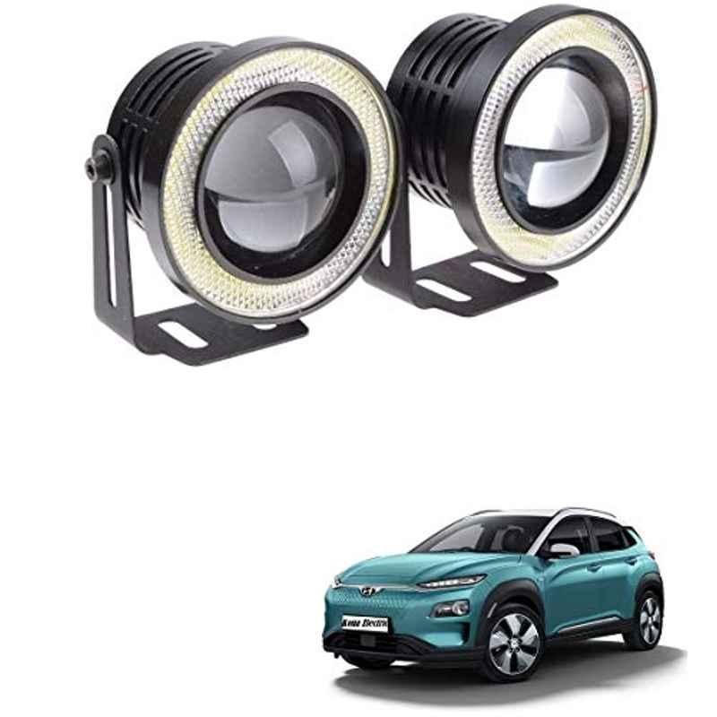 Kozdiko 2 Pcs 15W 3.5 inch High Power White LED Projector COB Fog Light Set with White Angel Eye Ring for Hyundai Kona Electric, koz_89212