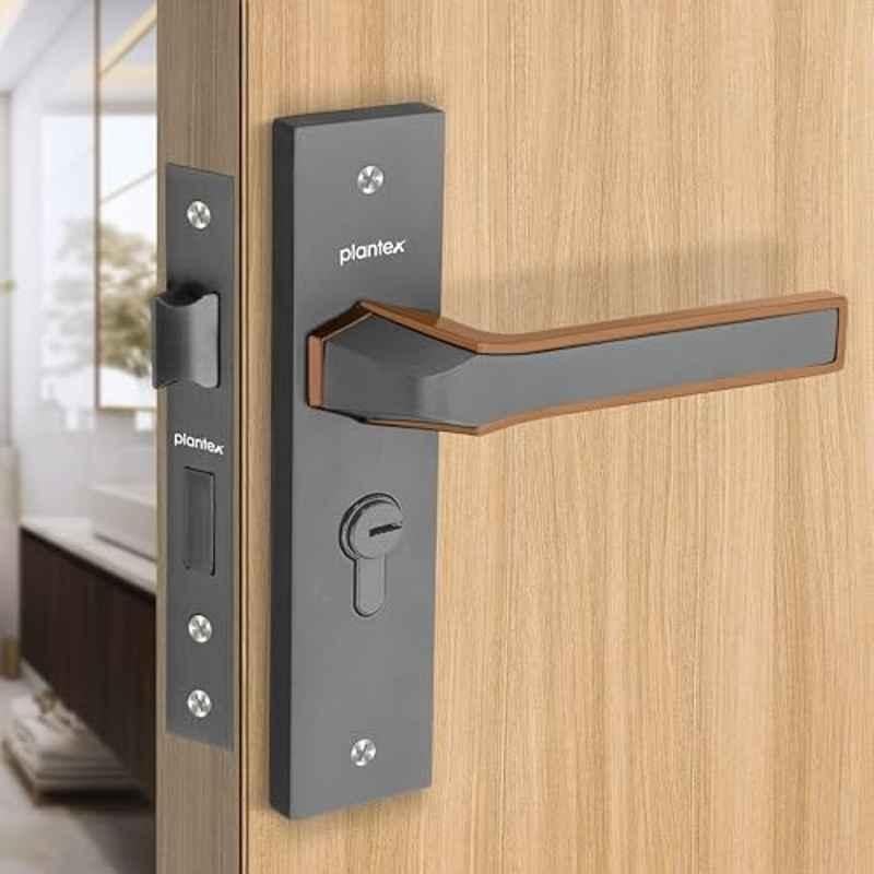 Plantex Heavy Duty Door Lock Set Main Door Lock Handle Set/Mortise Locks with 3 Keys, Brass Body & Cylinder 8126 Grey & PVD Choco
