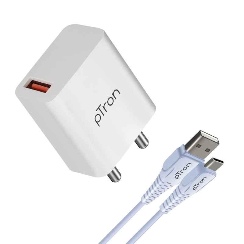 Buy pTron Volta FC12 20W White QC3.0 Smart USB Charger with Auto-Detect Technology Multi-Layer Protection for All Android & iOS Devices Online At Price ₹449
