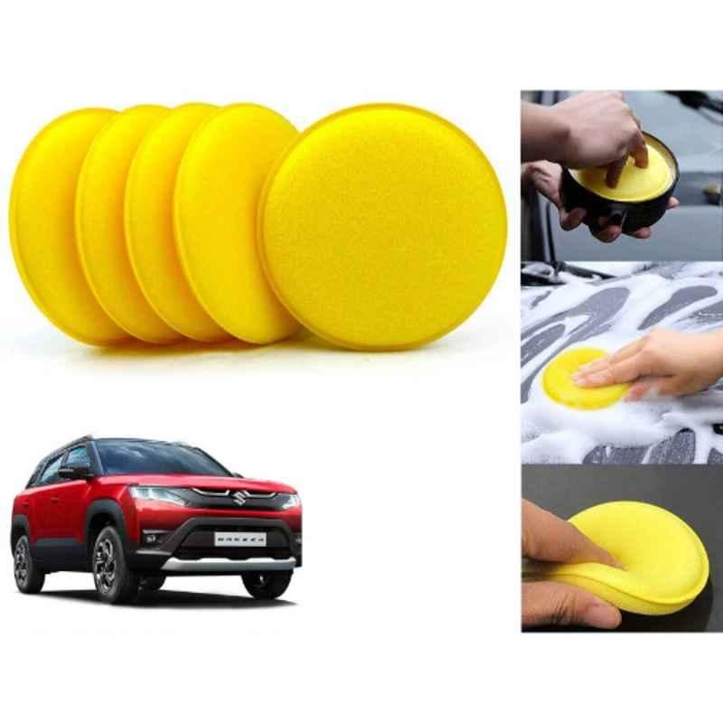 Auto Pearl Polyurethane Beige Washing & Waxing Polish Foam Sponge for Brezza 2022 (Pack of 5)