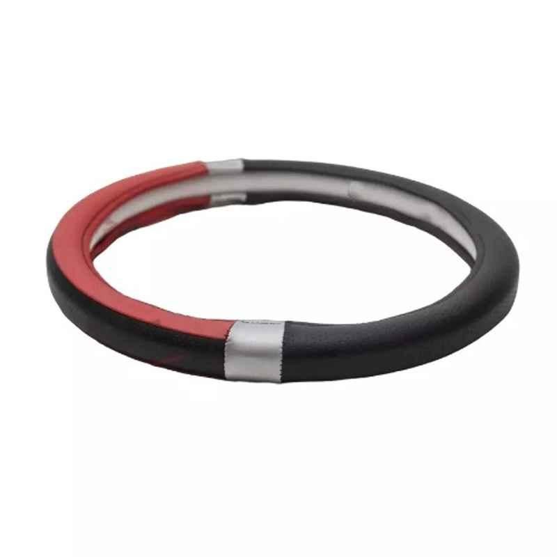 Cipher Leather Black, Silver & Red Sporty Look Steering Wheel Grip Cover, Size: Small