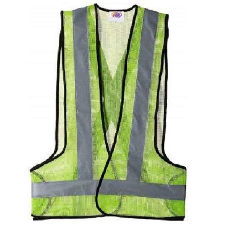 Yaya Medium Polyester Green Safety Jacket with 2 inch Grey Reflective Tape (Pack of 5)