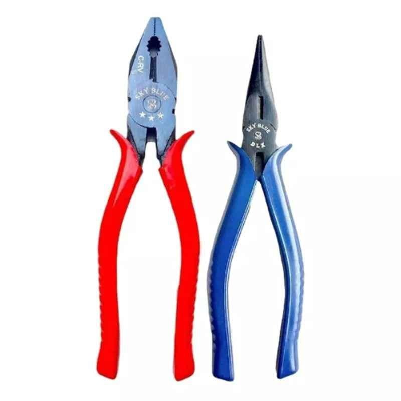 Sky Blue 2 Pcs 8 inch Multicolour 2 Cutting Wire False Piece Lineman Plier Combo, SBE005