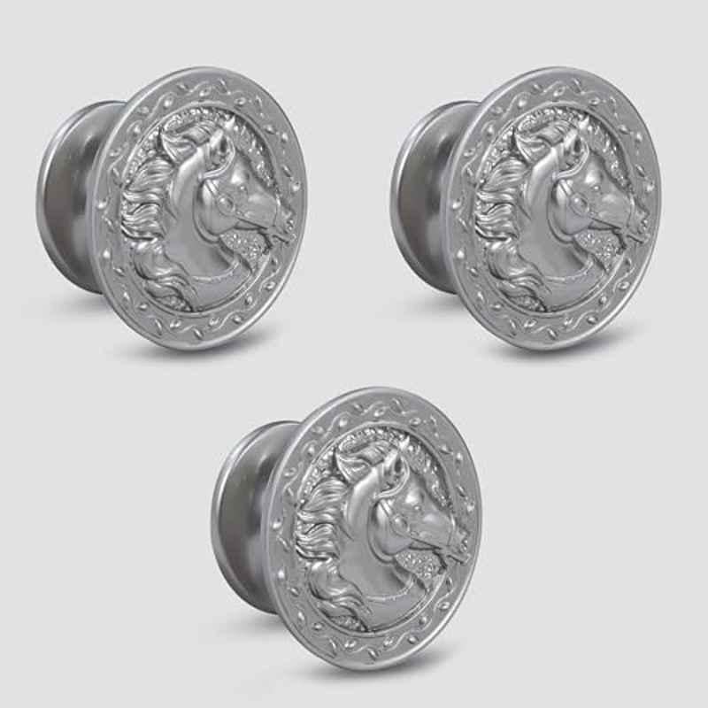Plantex Horse Face Knobs for Drawer | Kitchen Cabinet Knobs | Pulls Handles for Wardrobe Kitchen (Pack of 3) Pcs Silver