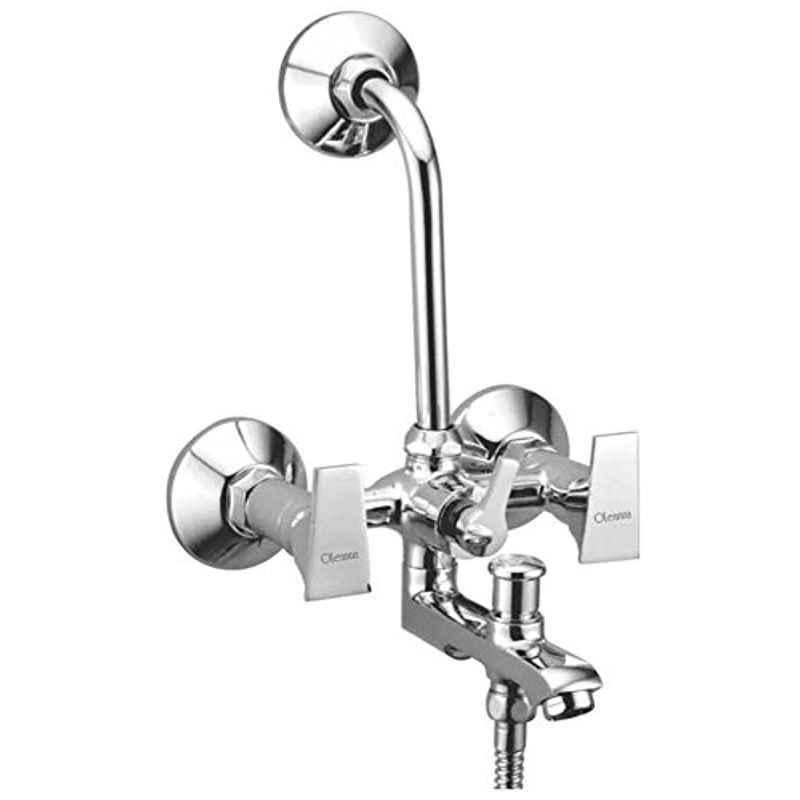 Oleanna Global Brass Silver Chrome Finish 3 in 1 Wall Mixer with 115mm Bend Pipe