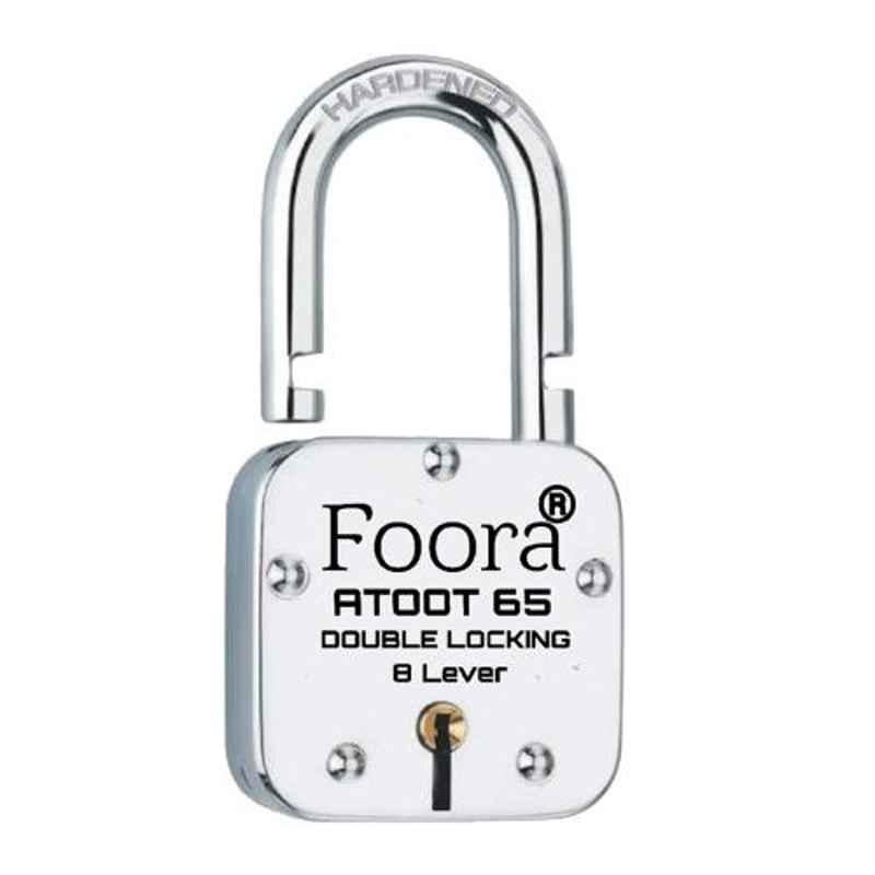 Foora 8 Liver 65mm Round Silver Hardened Shackle Padlock with 5 Keys, ATOOT_65