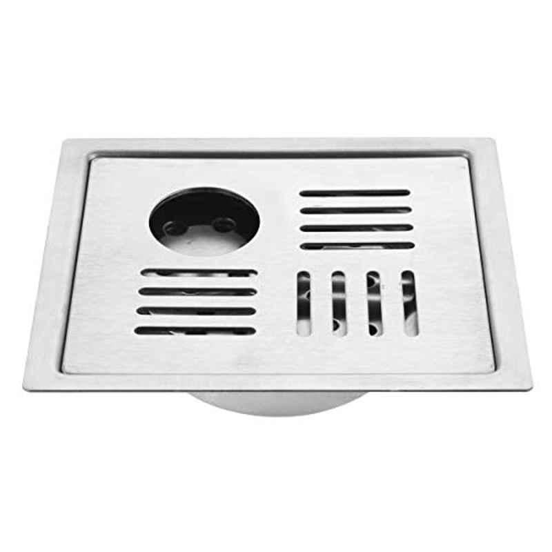 Ruhe 5x5 inch 304 Grade Stainless Steel Ruby Floor Drain Square with Trap, 16-306-15