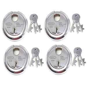 Onjecx 65mm 6 Levers Stainless Steel Round Heavy Duty Pad Lock with 3 Keys, RPL6504 (Pack of 4)