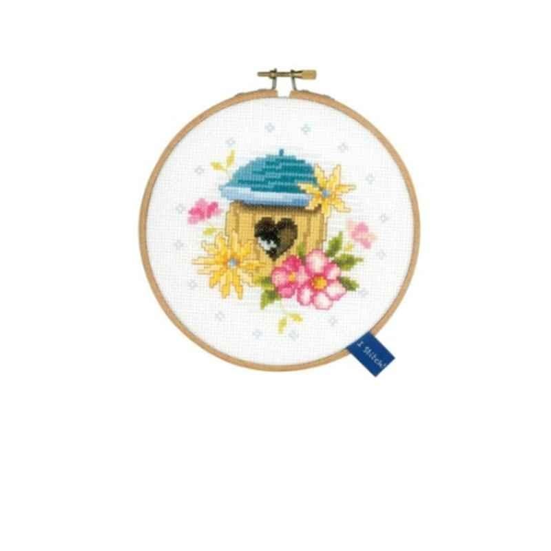 Generic Bird House On Aida Counted Cross Stitch Kit 5.75In Round 14 Count