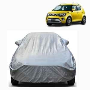 Aarex Auto Polyester Silver 100% Waterproof Car Body Cover with Mirror Pocket Side Elastic, Cotton Lining, Triple Stitched & Anti Dust for Maruti Suzuki Ignis, SW-4-Silver