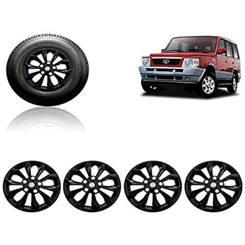 Auto Pearl 4 Pcs 15 inch ABS Black Car Wheel Cover Set for Tata Sumo Victa