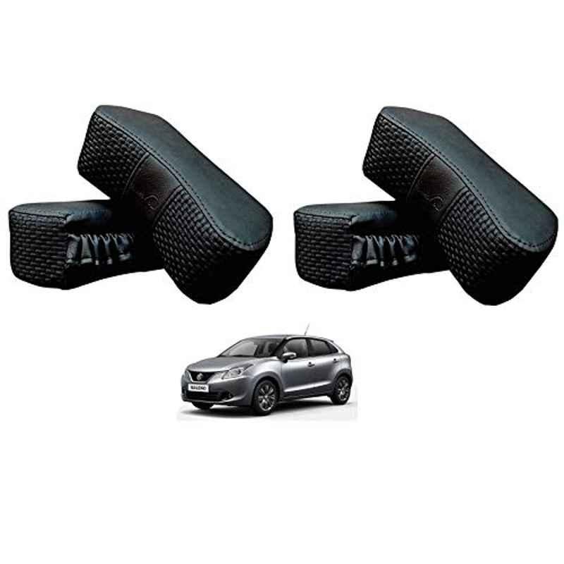 Kozdiko 4 Pcs CV Designer Black Leatherite Neck Rest Car Cushion Pillow Set for Maruti Suzuki Baleno Nexa