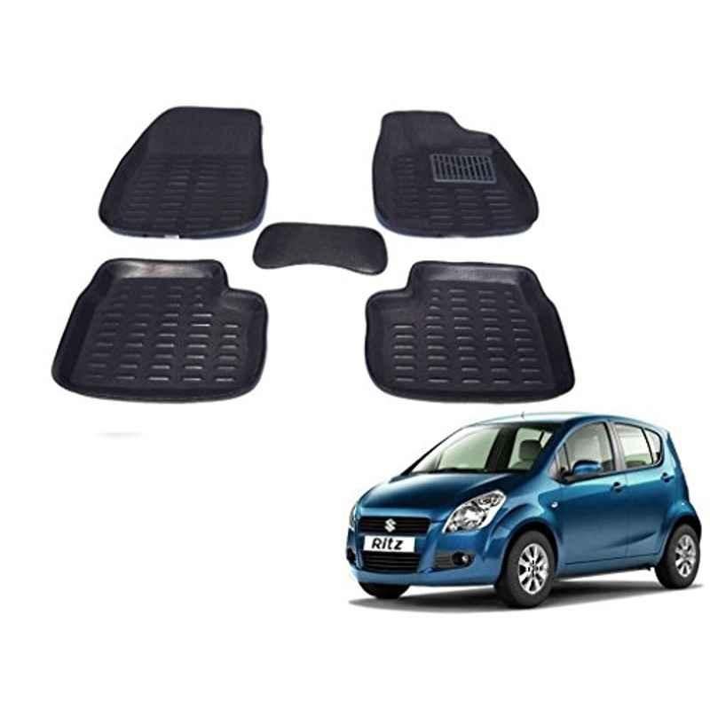 Kozdiko 5 Pcs 3D Black Car Foot Mat Set for Maruti Suzuki Ritz, koz_36823