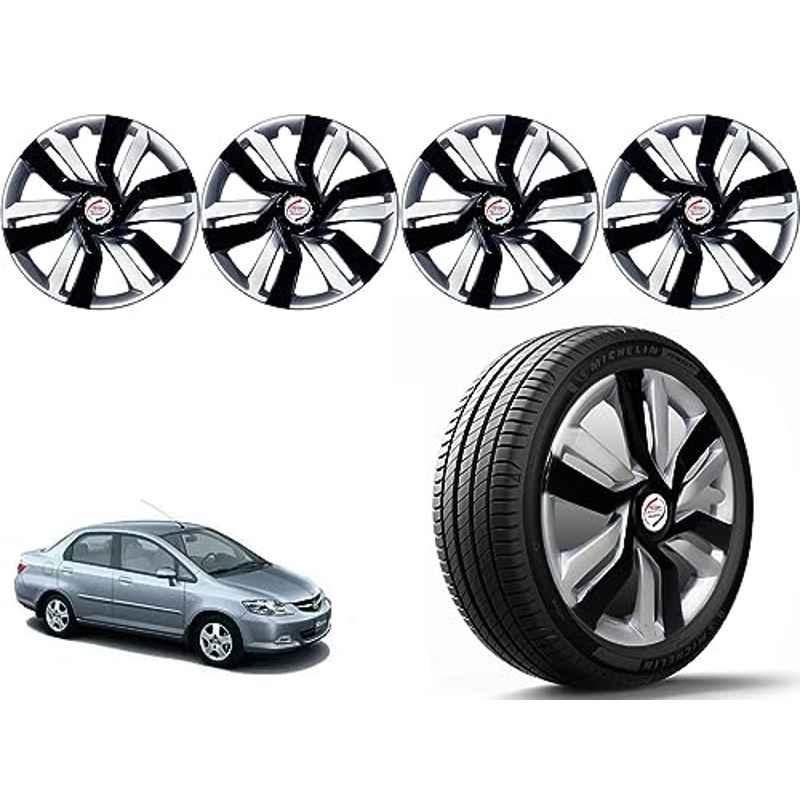 Auto Pearl 4 Pcs 14 inch Polypropylene Black & Silver Press Type Car Wheel Cover Set with Retention Ring for Honda City ZX 2009-2010, 14WC_Idtec_Rev_CityZX_2009_2010
