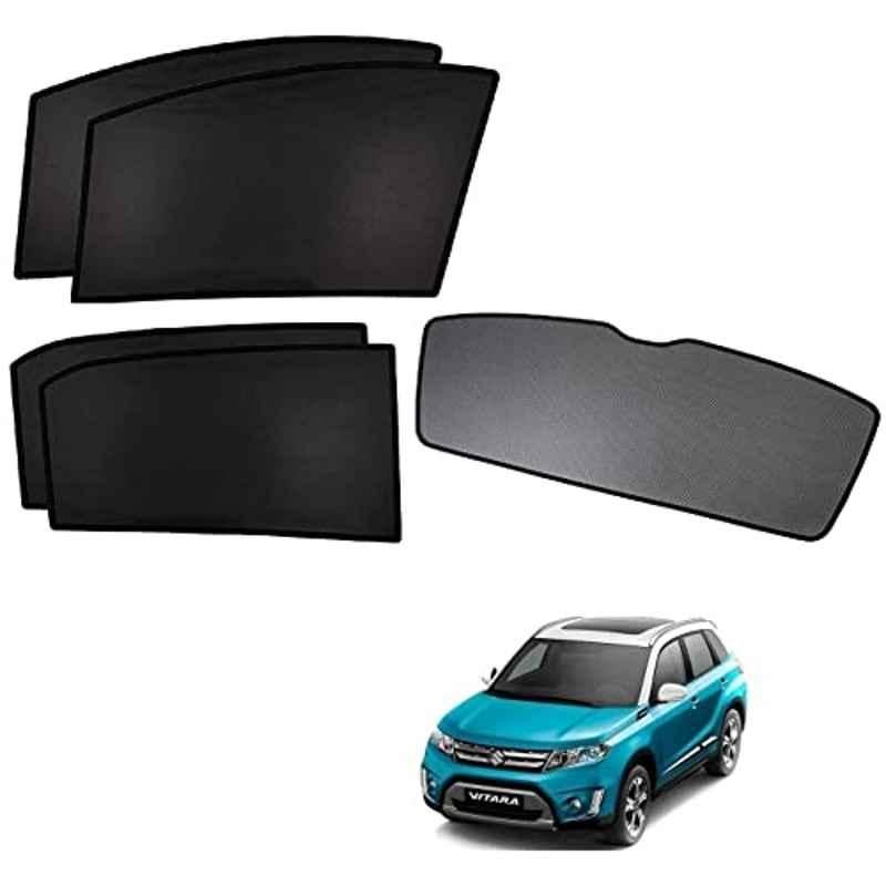 Kozdiko 5 Pcs Polyester Black Non Magnetic Window & Rear Sun Shades Set for Maruti Suzuki Brezza