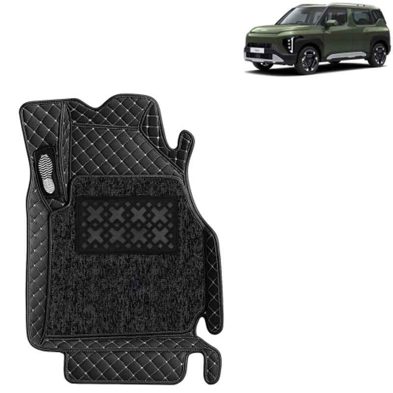 Kingsway 3 Pcs Premium 7D 100% Waterproof & Washable PU Leatherette Classic Black Car Floor Mat Set for Kia Syros 2025 Onwards All Model