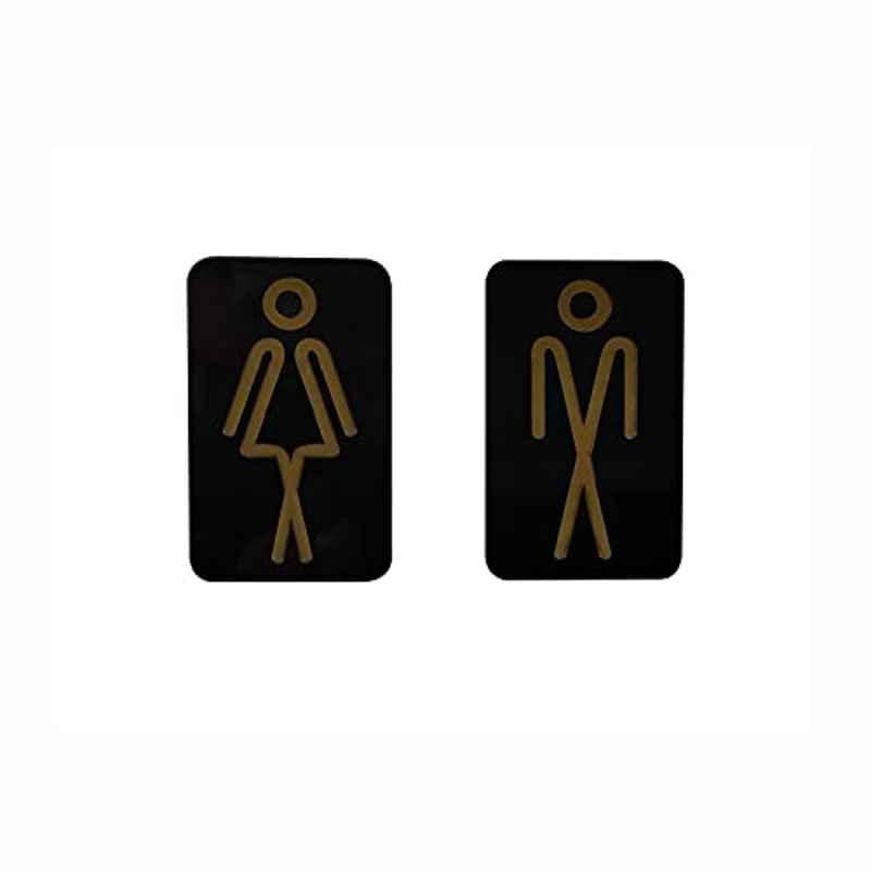 SUNSIGNS 2 Pcs 2.5x4 inch Acrylic Black Toilet Signage Board Set for Gents & Ladies Washroom, PJ-WOIB-7VCA
