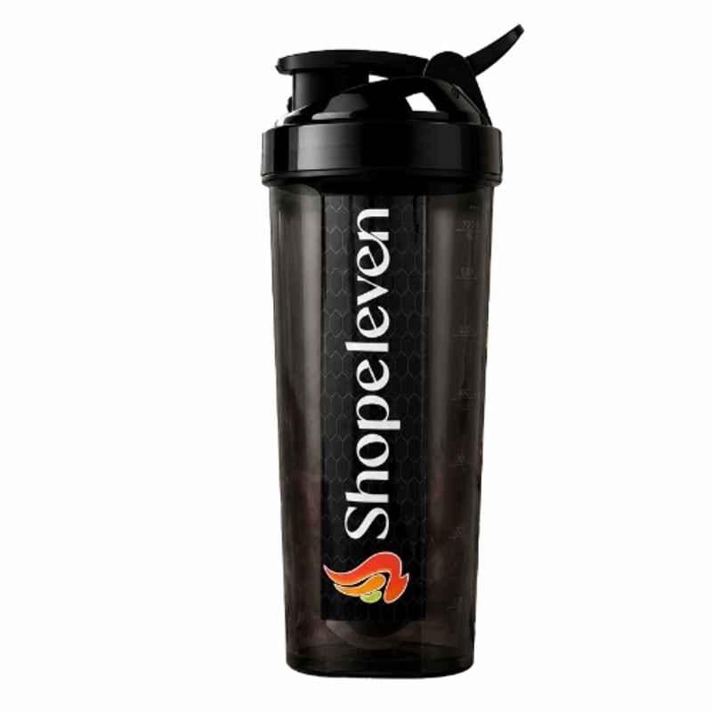 Shopeleven 700ml Plastic Black Shaker Bottle with Mixer Ball