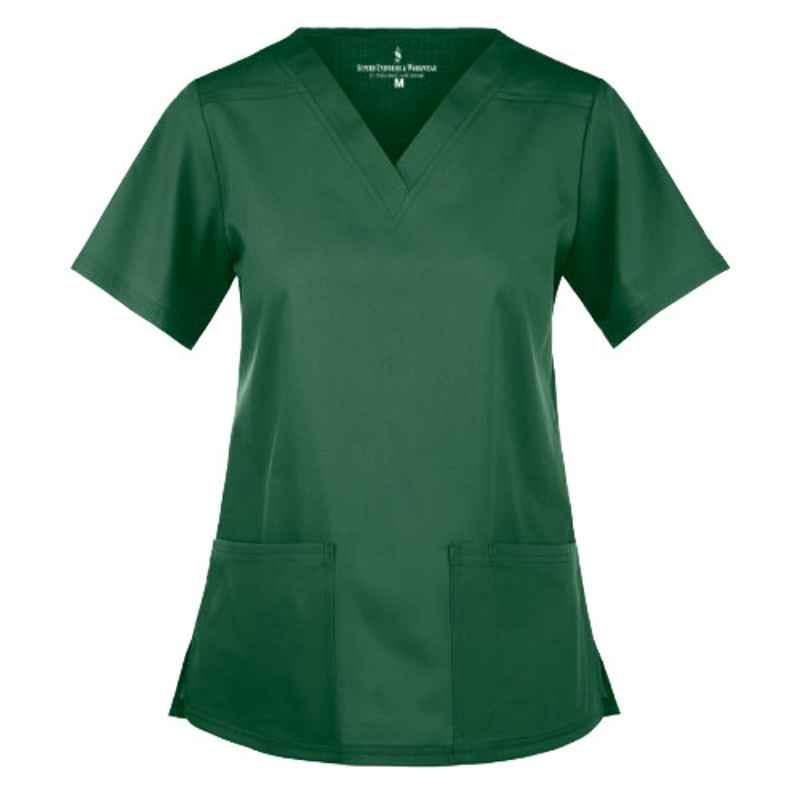 Superb Uniforms Polyester & Viscose Green 1 Half Sleeves V Neck Scrub Top for Women, SUW-WMST-G1-01, Size: L