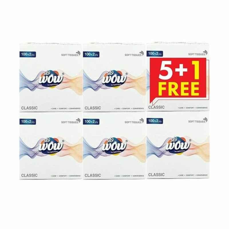 Wow Classic Facial Tissue, 100 Sheets, 2 ply, 5+1 Free