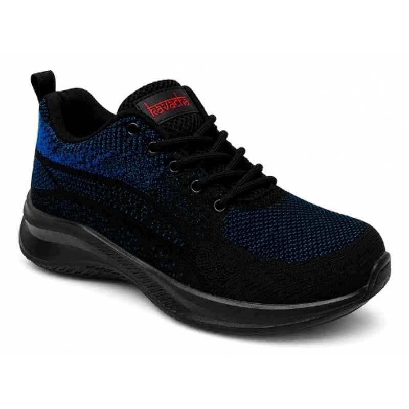 Kavacha A1 Breathable Knitted Phylon Rubber Sole Steel Toe Blue Safety Shoes for Men with Memory Foam Comfort & ISI Certified, Size: 6