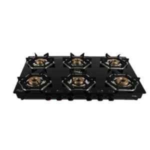 Sigri-Wala Titan 6 Burner Toughened Glass Black Manual Gas Stove