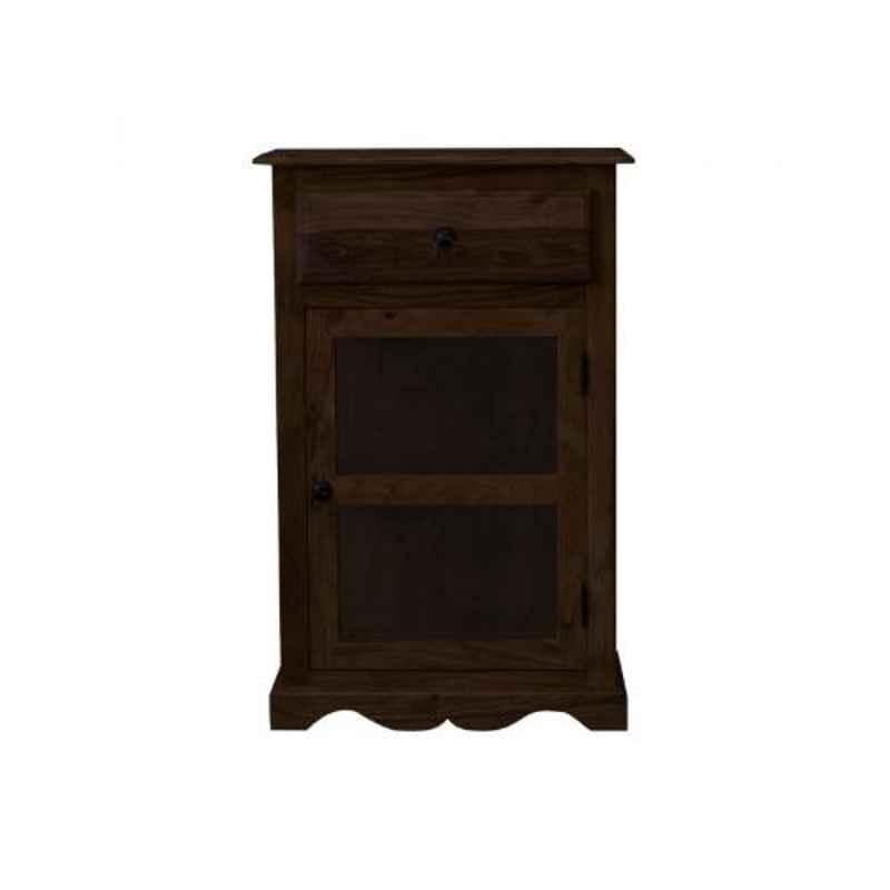 Angel Furniture 58x30x90cm Walnut Glossy Finish Solid Sheesham Wood Small Kitchen Crockery Cabinet, AF-174W