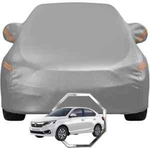 Allextreme Polyester Grey Highlighter Car Cover with Mirror Pocket & Triple Stitched Bottom Elastic for Honda Amaze All Model & Years, HON-AMAZE-GRY
