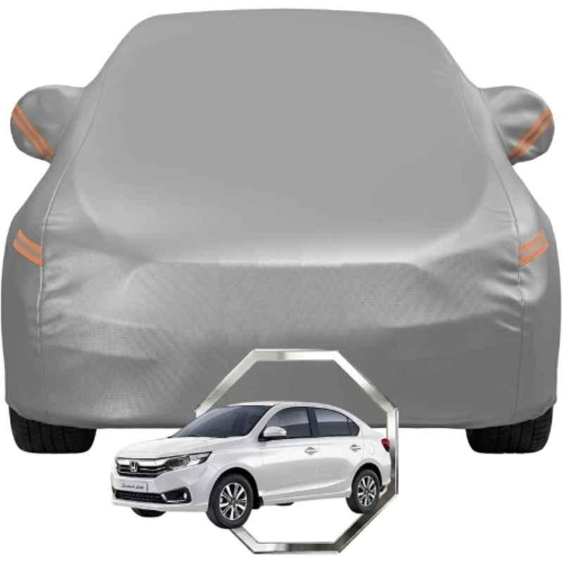 Allextreme Polyester Grey with Highlighter Car Cover with Mirror Pocket & Triple Stitched Bottom Elastic for Honda Amaze All Model & Years, HON-AMAZE-GRY