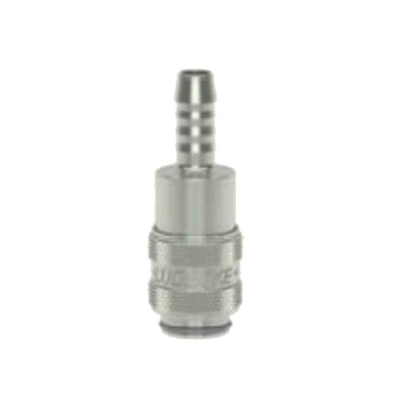 Ludcke 4mm Plated ESMN 4 T Single Shut Off Micro Quick Connect Coupling with Hose Barb, Length: 46 mm