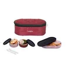 Carrolite 650ml Maroon & Black Plastic Lunchbox, Black_P-08 (Pack of 2)